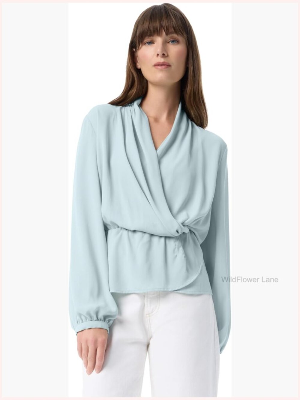 Women's Peplum Blouse Long Sleeve V-Neck Faux Wrap